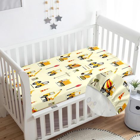 Children's Fitted Sheet, 80 x 160 cm, Adjustable Stretchy Mattress Protector for Crib, Soft, Breathable Microfibre – Excavator Yellow (1/5)