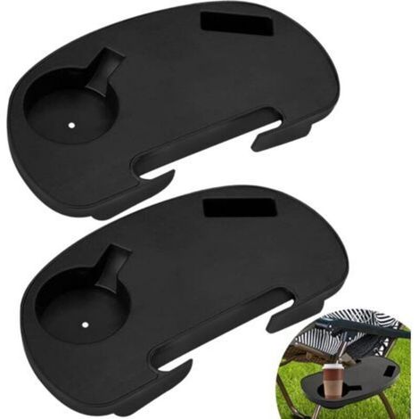 Porte-gobelet, lot de 2 plateaux d'appoint pour chaise, plateau pour téléphone portable à clipser facilement pour chaise de pêche, chaise longue, chaise longue de camping, chaise de plage de jardin (1/5)