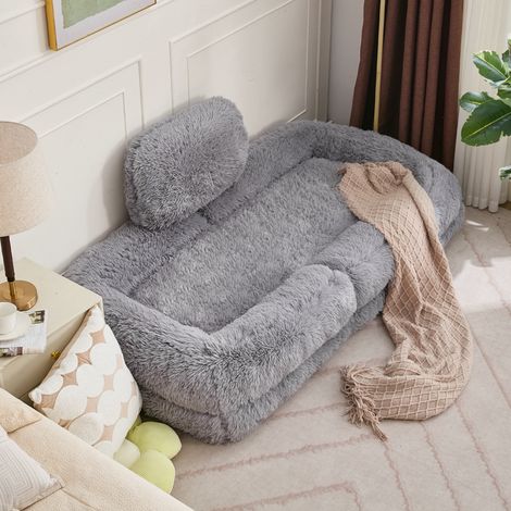 Sillón de suelo reclinable 5 posiciones, 102 x 89 x 88 cm, poliéster y hierro, gris claro HAVRYA (1/5)