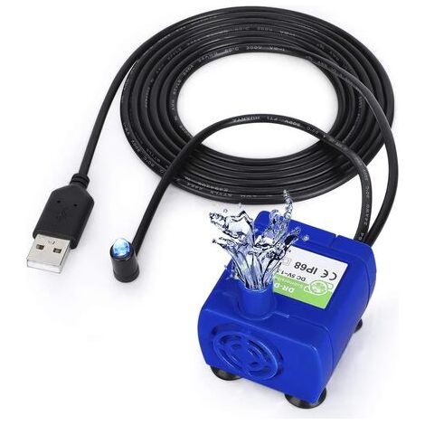 USB Pompe à Eau Submersible pour Fontaine, Pompe de Fontaine d'eau pour Animaux de Compagnie de 2,4 Litres Pompe de Rechange pour Chats et Chiens avec la Lumière LED Basse Puissance et le Câble de 5.9 (1/5)