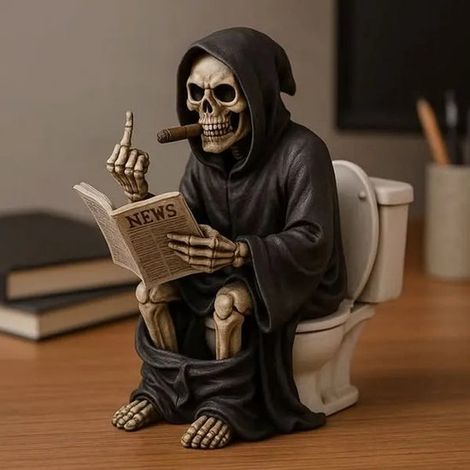 Figurine d'Halloween - Décoration de bureau en résine - Crâne décoratif amusant - Dimensions : 6 x 7 x 10 cm