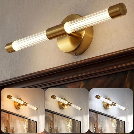 Lampe Miroir Salle de Bain 40cm, 3 températures de couleur Applique Murale LED Luminaire en Laiton 8W 650LM, IP44 Lumiere Moderne pour Rasage et Maquillage (1/5)