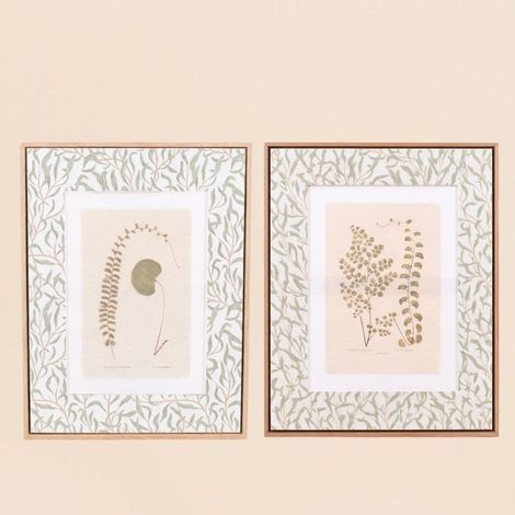 Set de 2 images encadrées et toile de lin imprimée vert 45x60cm (1/5)
