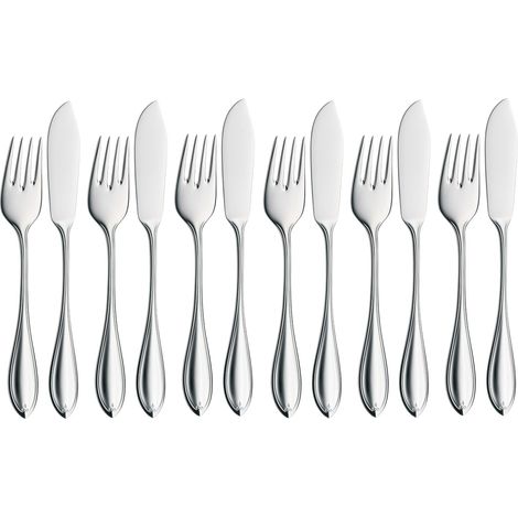 Couverts à poisson 12 pièces, 6 personnes, fourchette à poisson, couteau à poisson, en acier inoxydable poli, résistant aux rayures, passe au lave-vaisselle (1/4)