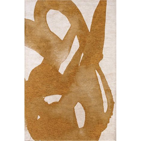 Tapis intérieur extérieur doré motif courbes antidérapant - 80 x 150 cm (1/5)