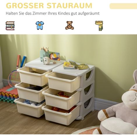 Boîte de rangement plastique 6 tiroirs, organisateur jouets, meuble enfant blanc crème, petit rangement à tiroirs pour chambre (1/5)