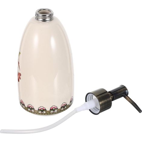 Distributeur de Savonnette Liquide en Céramique 450 ML à Motif Floral Pompe Doseuse Anti-Gaspillage Flacon Rechargeable Cuisine et Salle de Bain Distributeur Polyvalent pour (1/5)