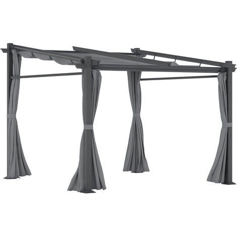 Pergola avec matériel de fixation inclus, équipée d'un toit escamotable, dimensions 2,97 × 2,95 × 2,3 mètres, couleur gris foncé (1/5)