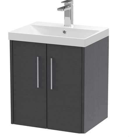 Winshill Contemporary 2 Door Wall Hung Vanity Unit with Thin Edge Basin, Woodgrain Dark Grey, 500mm