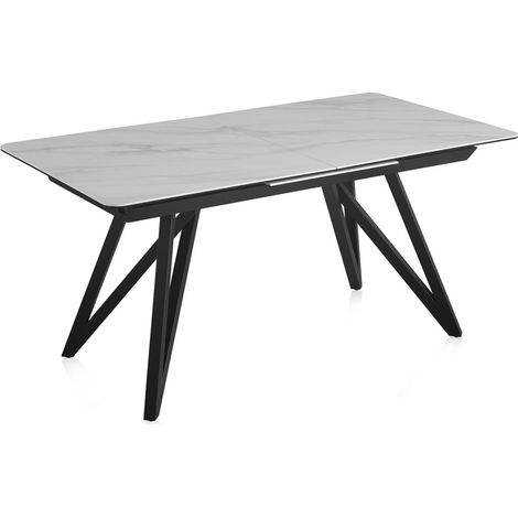 Ausziehbarer weißer Tisch mit Keramikplatte und Metallbeinen 160/210 x 90 cm (1/5)