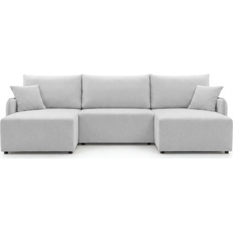 SACHA - Canapé panoramique convertible tissu chiné 4 places Blanc (1/5)