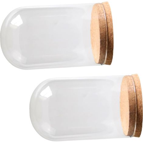 2 pièces Cloche en Verre dôme Cloches Couvercle de présentoir de Pot avec Base en liège pour décors et projets de terrariums Bouteilles vitrine Anti-poussière (1/5)