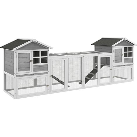 CHICFURN Gabbia per conigli e piccoli animali 259x64x92 cm bianco grigio, combinabile, per esterni (1/5)