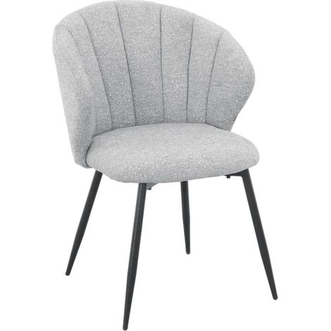 Chaise tissu gris clair chiné à dossier coquillage pieds métal - SIMON