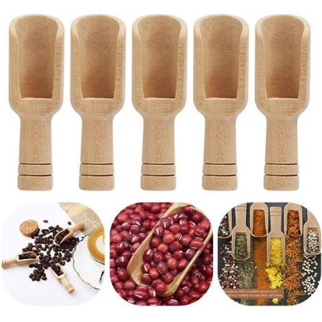 Cuillère En Bois Rond - 7,7 cm - Pour Sels De Bain Epices Sucres Poudres - Cuisine Salle De Bain - Lot De 5 (1/5)