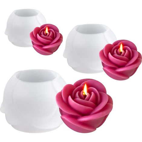 3-teilige Silikon-Kerzenform in Blumenform, 3D-Silikonform für Blumenkerzen, leicht zu entformen, Rosenform für die Herstellung von handgemachten Duftkerzen, Seifen, Gips, DIY-Harz, Schokolade und Fon (1/5)