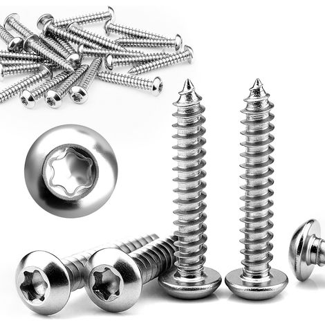 60 pièces de vis pour tôle M4x40mm en acier inoxydable à tête bombée, vis à tête plate, vis à tête ronde, filetage complet en bois, vis autotaraudeuses Torx, panneaux acoustiques argent (1/5)