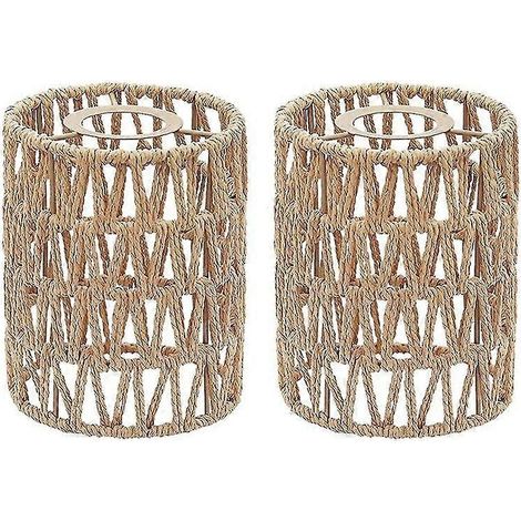 Lot de 2 abat-jour en rotin, 15 x 12,5 cm, tissés à la main, pour lampadaires et suspensions. (1/5)