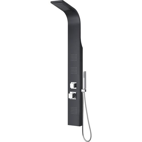 Pannello Doccia Idromassaggio VITTORIA 140x15 cm - Alluminio Verniciato Nero - Soffione 50 Getti e Doccia a Cascata (1/2)