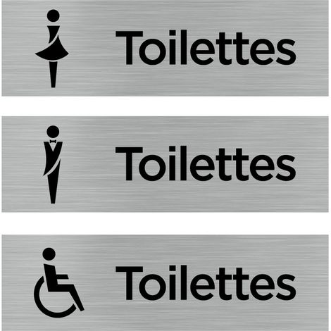 Pictogramme WC Lot de 3 pictogrammes Toilettes.- Adhésif aspect aluminium brossé - (1/5)