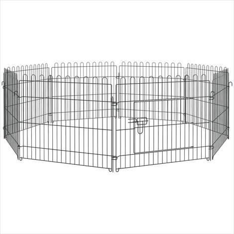 Barrière pour chien Parc en métal noir 8 panneaux avec porte (1/5)