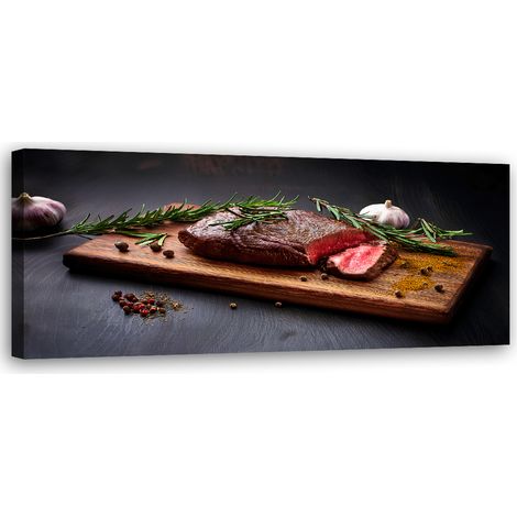 Tableau déco Steak Viande Aliments pour la cuisine de restaurant 90x30 (1/5)