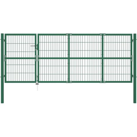 Vidaxl – Portail fer et acier 350x120 cm – Acier enduit de poudre vert – Résistant à la rouille – Avec poteaux et serrure intégrée