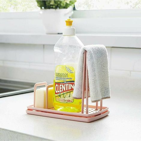 Organizzatore per lavello fai da te rosa, porta utensili da cucina, scolapiatti, porta spugne, porta asciugamani, organizer in plastica PP rosa