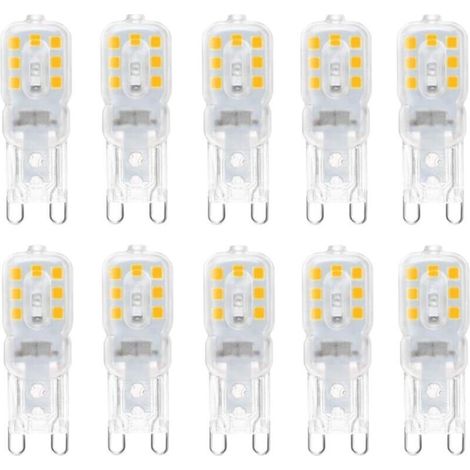 10 ampoules LED G9 3 W, équivalentes à des ampoules halogènes 33 W, lumière blanche 6 000 K, non dimmable, angle de faisceau de 360 ​​°