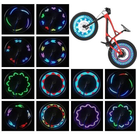 Éclairage pour roues de vélo (lot de 2) - Éclairage LED étanche pour rayons de vélo - Idéal comme cadeau pour enfants et adultes - 30 modes d'éclairage différents - Accessoires vélo - Noir (1/4)