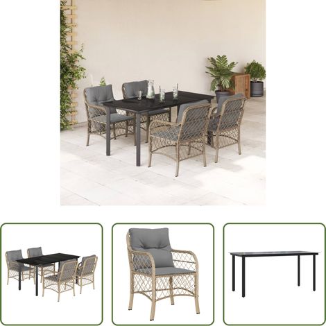 vidaXL Chaise de jardin - Ensemble à manger de jardin coussins 5 pcs mélange beige rotin (1/5)