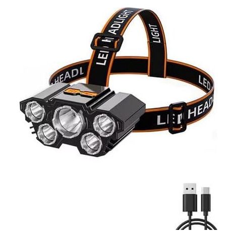Lampe frontale LED Heads, rechargeable par USB, ultra-lumineuse, réglable, idéale pour le camping et le bricolage [Classe énergétique G] (1/5)