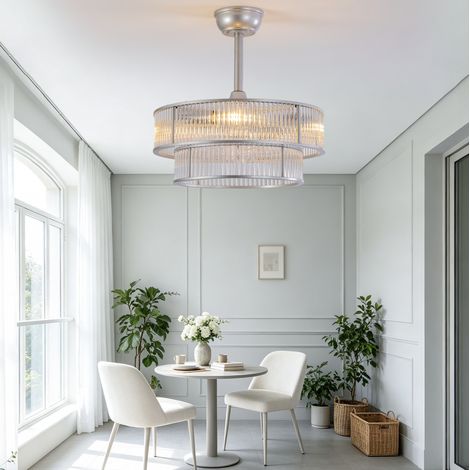 Glas-Deckenventilator mit Licht, 19 Zoll, 6 Stufen, App & Fernbedienung, Silber OKWISH (1/5)