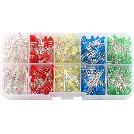 500Pcs 3mm Diode Ampoule LED Diode Electroluminescente Composants Electroniques Couleur Blanc Rouge Bleu Vert Jaune (1/5)