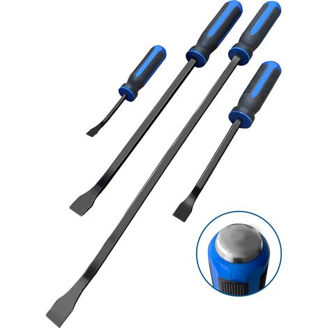 Lot de 4 Leviers de Frappe Avec Poignée Souple en Plastique et Têtes en Métal - Barre de Biche, Levier de Monteur, Bleu (1/5)