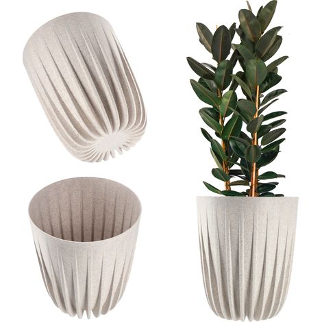 KADAX Blumentopf aus Kunststoff mit Naturmaterialien, 19 cm, Weiß