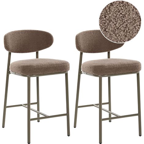 Set of 2 Bar Chairs Taupe Boucle Armless Iron Legs Protective Caps Retro Design Dining Room Seating UNITY (1/5)