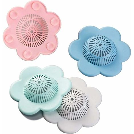 Passoire en silicone pour évier de sol en forme de pétales - Pour cuisine, salle de bain, salle de douche, baignoire - Emballage 4 couleurs (silicone), (1/5)
