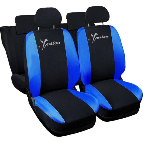 Lupex shop - Coprisedili Auto Compatibili per Ypsilon, Made In Italy, anteriori e posteriori con copri poggiatesta incluso, tessuto poliestere, Nero - Blu Royal