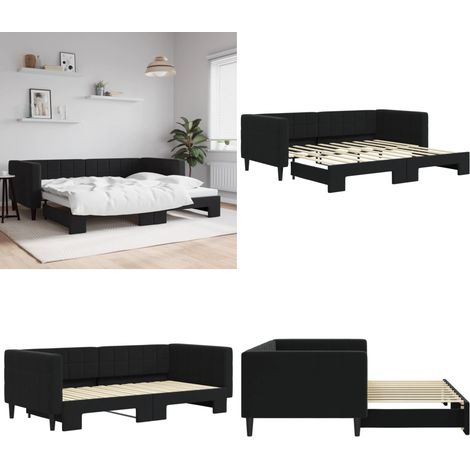 Lit de jour avec lit gigogne noir 90x190 cm velours - Lit gigogne - Canapé de jour (1/5)
