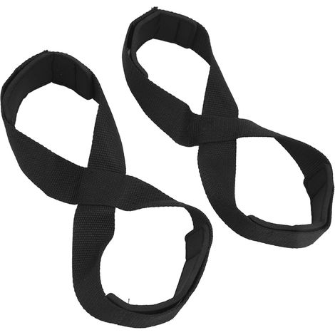 Paire de sangles de levage en forme de 8, sangles d'haltérophilie antidérapantes pour le soulevé de terre, musculation, noires (1/5)
