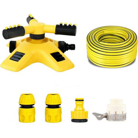 Irrigation kit for nurseries and gardens  360° rotating three-arm sprinkler + 20 m PVC hose with 4 connectors  Complete irrigation system with quick/standard 8-pin distributor