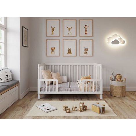 Lit Bébé Evolutif Convertible 140 x 70cm blanc, Lit d'enfant en bois 3 EN 1, 3 Niveaux de Réglage de la Hauteur (1/5)