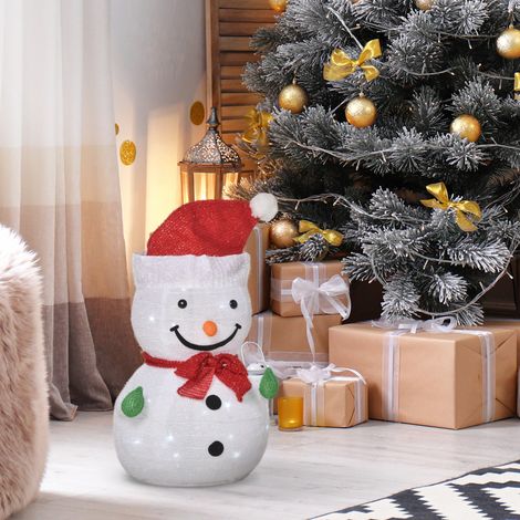 Bonhomme de neige décoratif pour l'extérieur. Décoration lumineuse de Noël avec LED, 30 cm x 30 cm x 51 cm, rouge et blanc. (1/5)