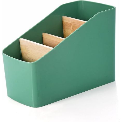 Boite De Rangement Bureau - Bois Massif - 5 Compartiments Reconfigurables - Pour Stylos Télécommandes Cosmétiques - Vert (1/5)