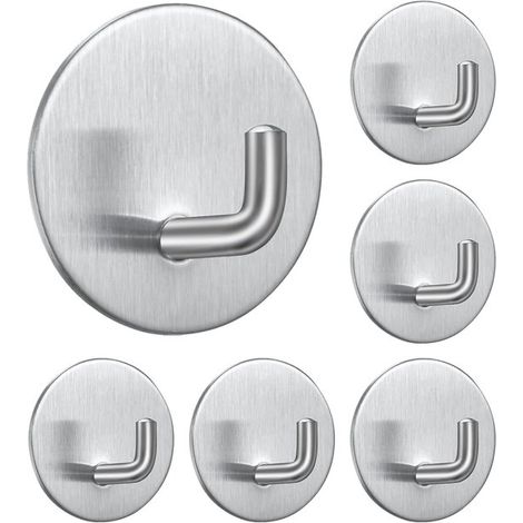 Selbstklebende Handtuchhaken 6 Stück Kein Bohren erforderlich Kleiderhaken Wandhaken Handtuchhalter Bademantelhaken Edelstahl Badezimmer WC Küche (1/5)