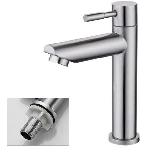 Robinet Salle Bain Eau Froide Uniquement Robinet Lavabo Surface Chromé en Cuivre Durable Robinetterie Lave Mains Cartouche Mousseur Démontable Pratique pour Nettoyer ou Remplacer,AAFGVC (1/3)