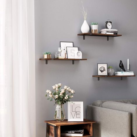 SONGMICS Set di 2 Mensole da Muro Stile Rétro, 60 x 20 x 7 cm, Mensole Sospese Decorative, per Camera da Letto Salotto Cucina Corridoio, Max Portata 15 kg, MDF Marrone e Nero (1/6)