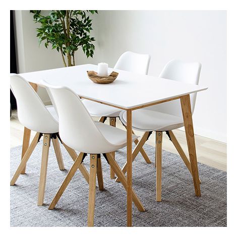 M&S – Table de salle à manger rectangulaire 120 x 70 cm – 4 places – Bois blanc – Style scandinave – Hauteur 75 cm
