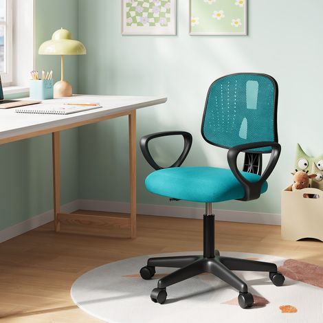 Klihome Kinderschreibtischstuhl, Bürostuhl Kinder ergonomisch, Kinder Schreibtischstuhl höhenverstellbar, Kinderstuhl mit Rollen Armlehnen, atmungsaktive Netzstoff-Rückenlehne, Türkis (1/5)